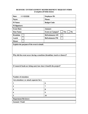 BUSINESS ENTERTAINMENT REIMBURSEMENT REQUEST FORM Physsci Uci