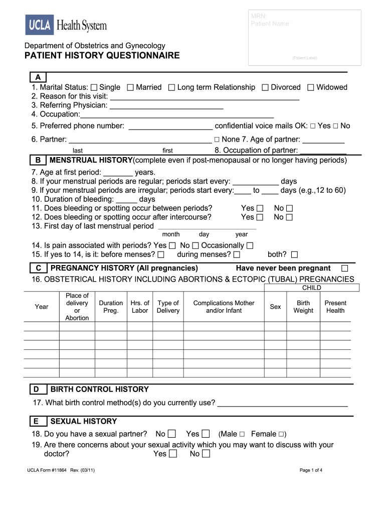  Patient History Questionnaire 2011-2024