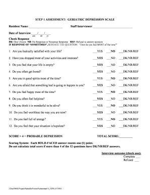 Short Geriatric Depression Scale  Form