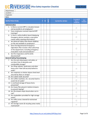 Office Safety Inspection Checklist Ehs Ucr  Form