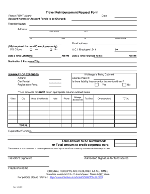 Travel Reimbursement Request Form School of Social Ecology Socialecology Uci