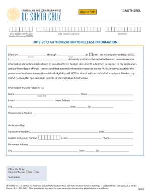 Authorization to Release Information UC Santa Cruz Financial Aid Financialaid Ucsc