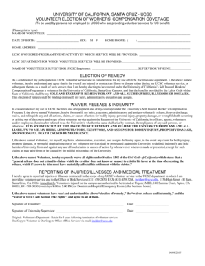  Volunteer Work Comp Election Form Volunteer Workers' Compensation Coverage Risk Ucsc 2015