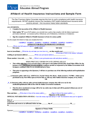 Affidavit of Overseas Health Insurance  Form