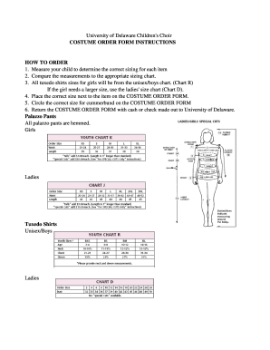 Costume Measurement Chart Template