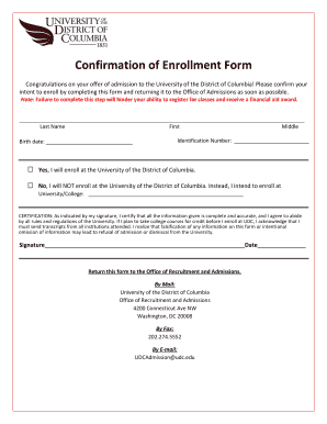 Confirmation of Enrollment  Form
