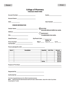 Pharmacy Purchase Order Format