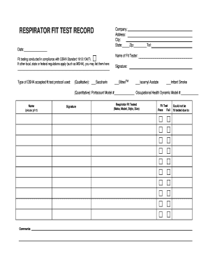  Fit Test Record Form 2010-2024