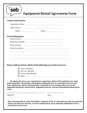 Equipment Rental Agreement Form Seb Seb Umbc