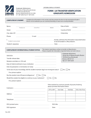  Transfer Verification Form University of Massachusetts Boston 2008