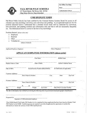 Fall River Public Schools Cori Form