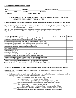 Dog Behavior Assessment Form