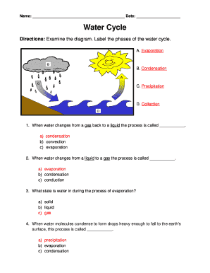 Water Cycle Fill in the Blank Answer Key  Form