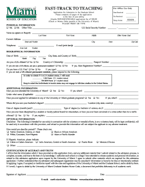 University of Miami Application  Form