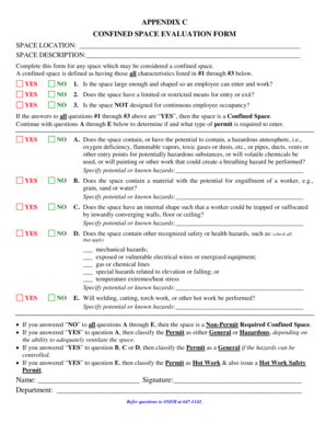 Confined Space Evaluation Form