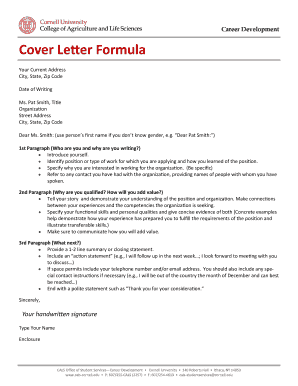 Cornell Cover Letter Template  Form