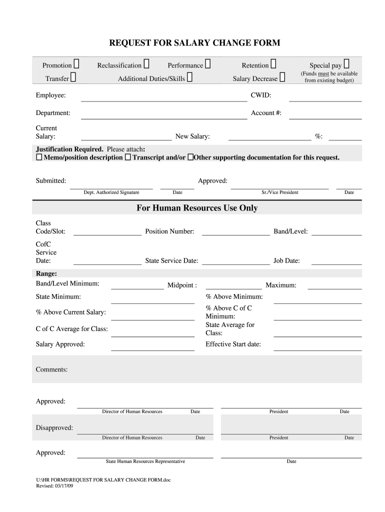  Request for Salary Change Form  Office of Human Resources 2009
