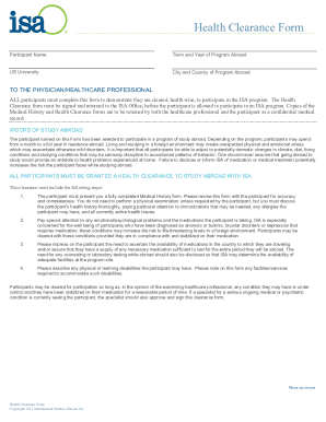 ISA Health Clearance Form PDF Learning Abroad Center Umabroad Umn