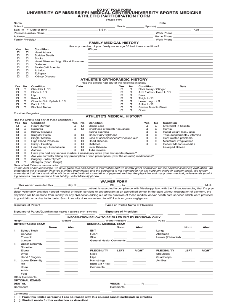 Yazoo County School Physical Forms PDF