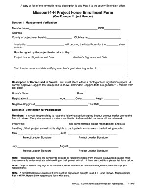 Missouri 4 H Project Horse Enrollment Form PDF University of Extension Missouri