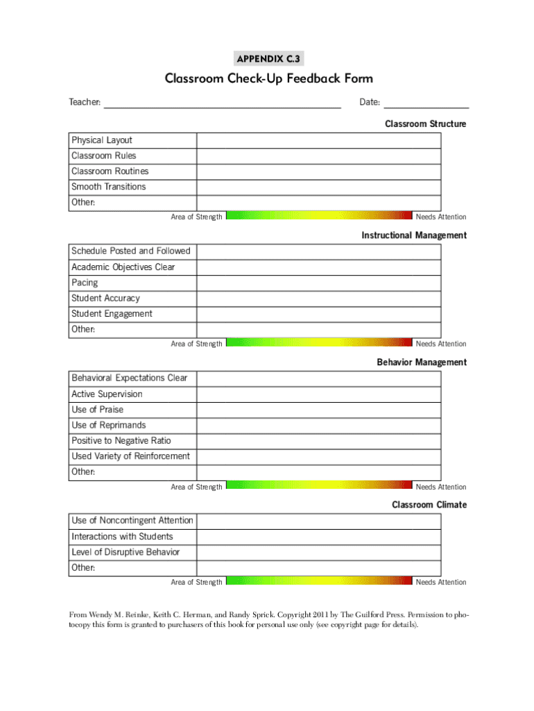 Classroom Check Up  Form