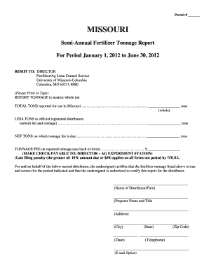 Missouri Fertilizer Tonnage Report  Form