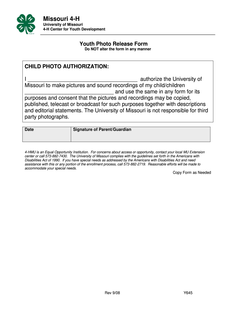 Photo Release Form for 4h