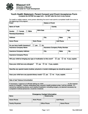 Health Form Missouri 4 H University of Missouri 4h Missouri