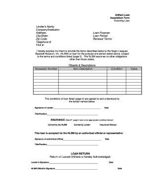 Museum Loan Agreement Template  Form