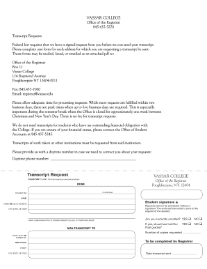 Vassar Transcript  Form