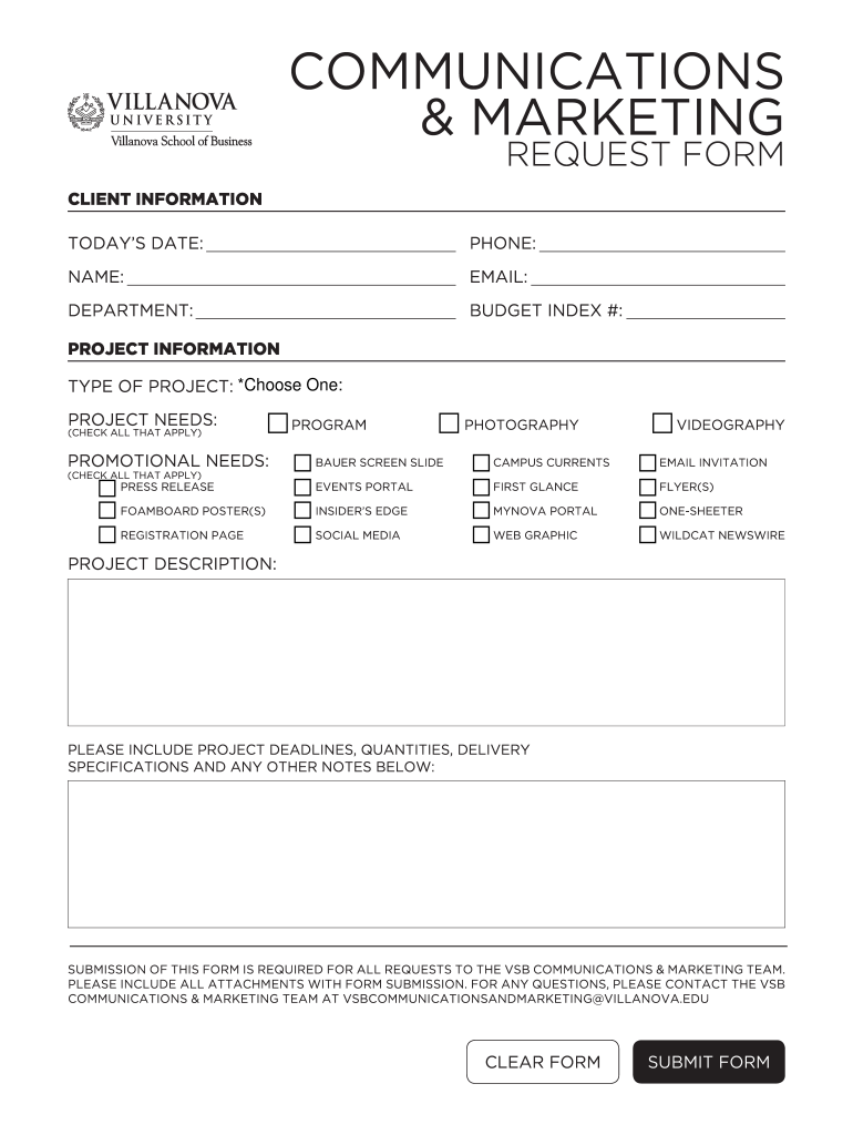 Communications & Marketing Request Form  Www1 Villanova