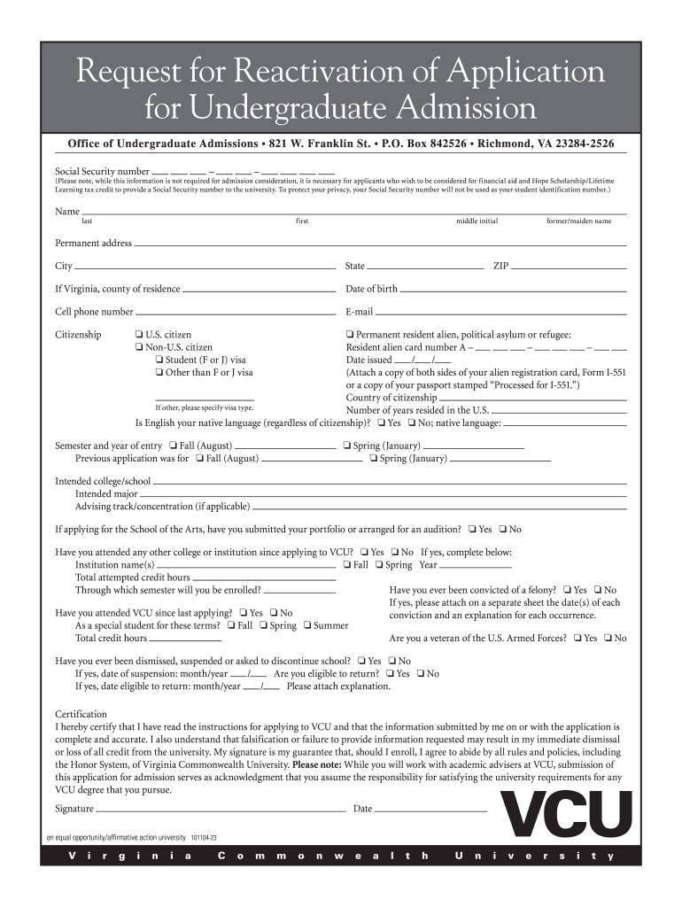 Vcu Reactivation  Form