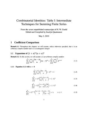 Combinatorial Identities Table I Intermediate  Form