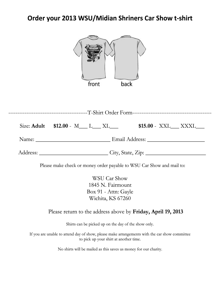  Printable Tshirt Order Forms 2013-2024