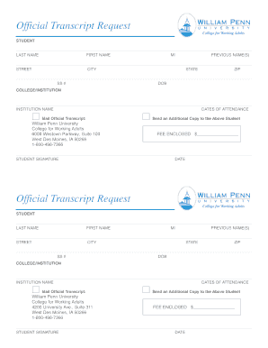 William Penn University Transcript Request Form