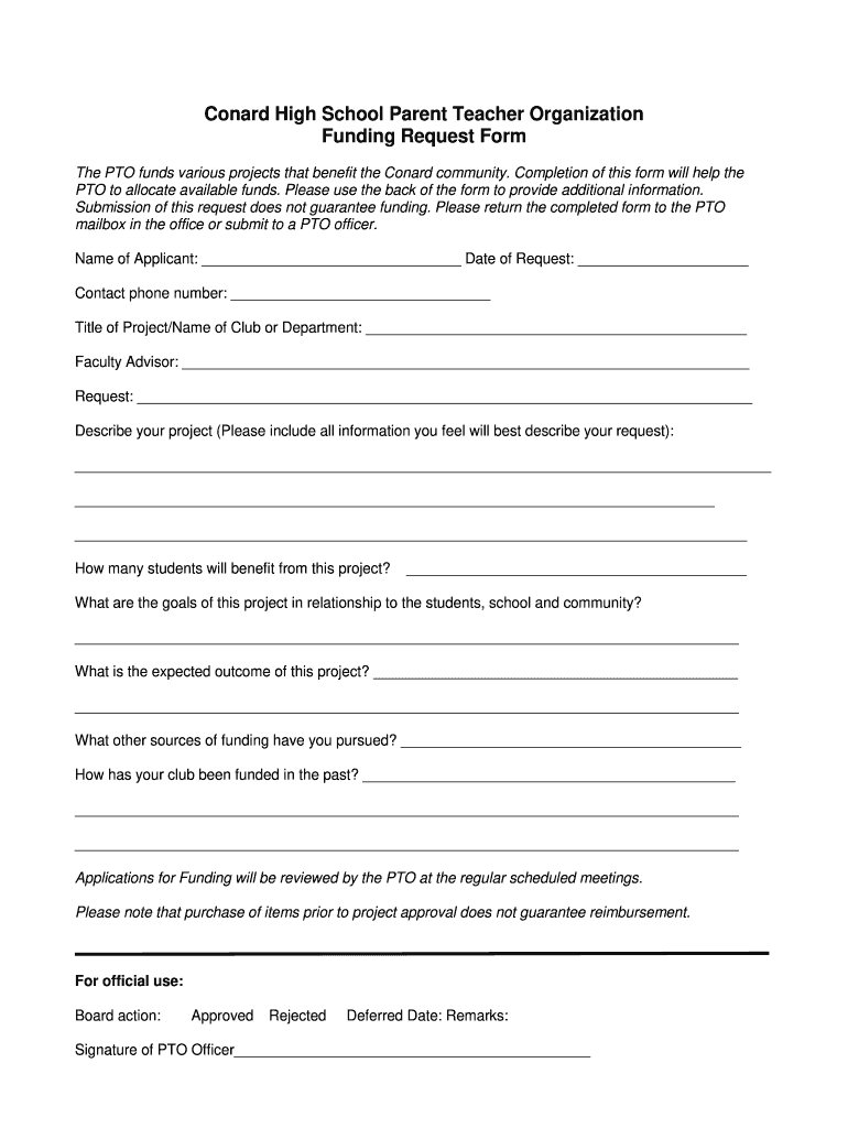 Pto Funding Request Form Whpsconard Sharpschool