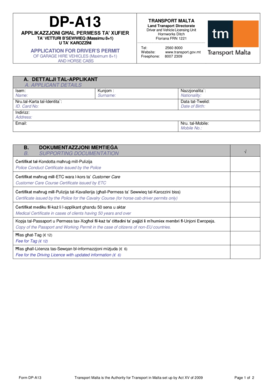 Malta Transport Authority  Form