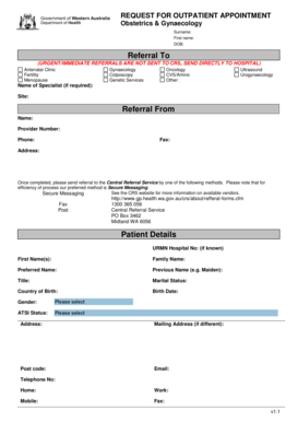 Obstetrics Gynaecology Referral Form PDF 661KB Gp Health Wa Gov