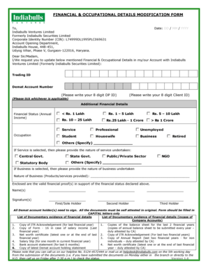 Financial Occupational Details Modification Form Indiabulls Indiabullssecurities