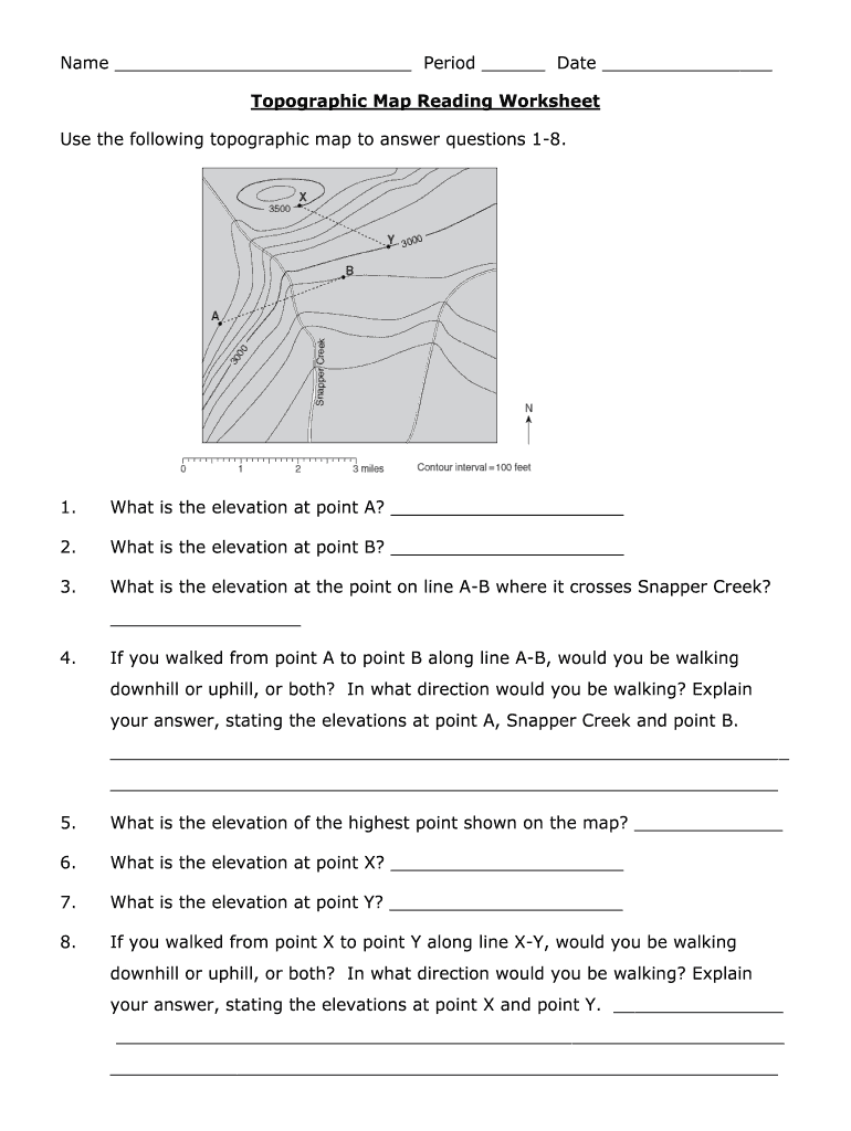 Topographic Map Reading Worksheet Answer Key PDF  Form
