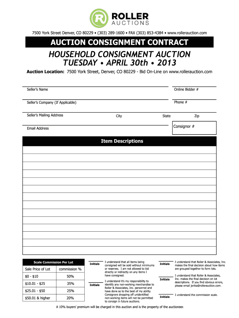  Auction Contract Roller Auctions 2013-2024