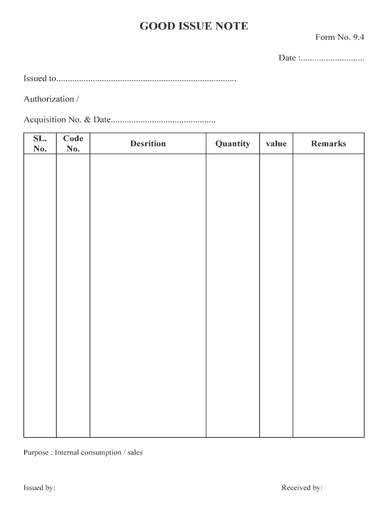 Goods Issue Note Template  Form