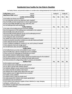 Residential Care Facility for the Elderly Checklist  Form