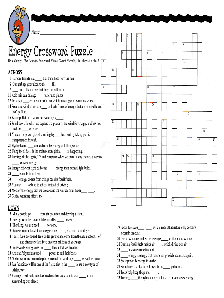 Energy Crossword Puzzle Answer Key PDF  Form