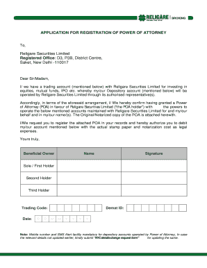 APPLICATION for REGISTRATION of POWER of ATTORNEY  Form