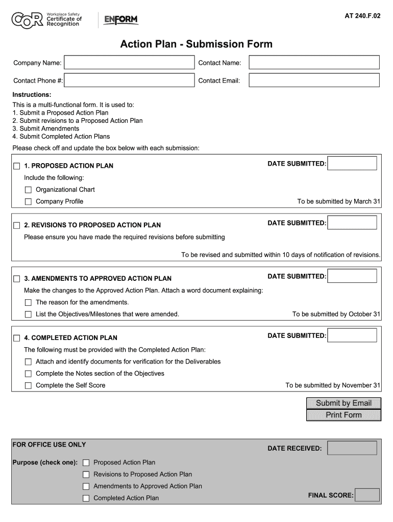 Action Plan Submission Form at 240F02  Enform