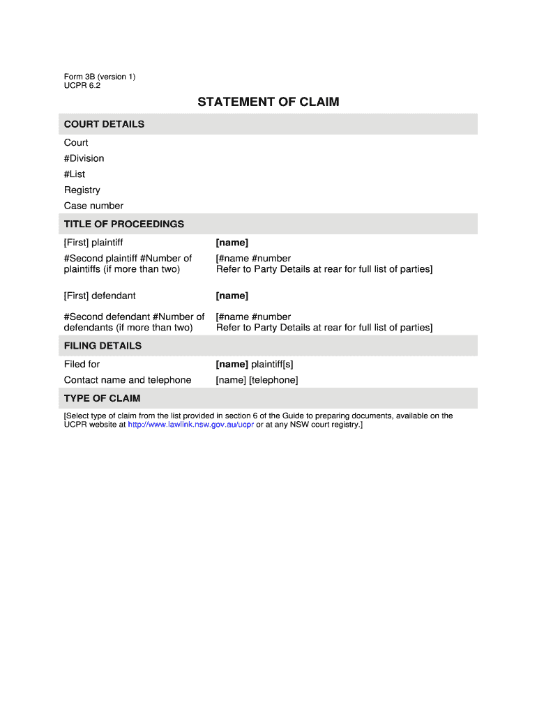 Form 3b Statement of Claim