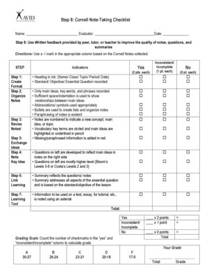 Cornell Checklist  Form