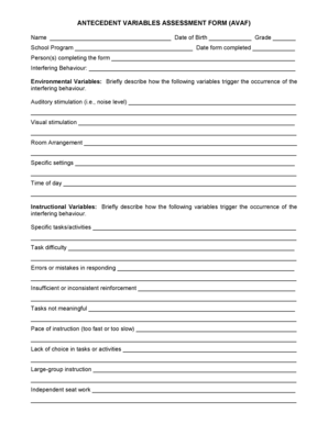 Antecedent Variables Assessment Form