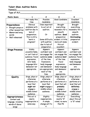 Talent Show Audition Rubric  Form